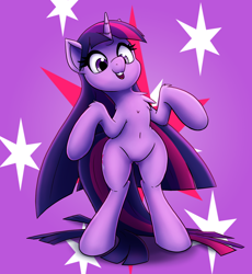 Size: 1148x1248 | Tagged: safe, artist:ikarooz, character:twilight sparkle, species:pony, belly button, bipedal, chest fluff, cute, cutie mark background, female, leg fluff, mare, open mouth, solo, twiabetes