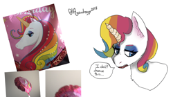 Size: 1210x678 | Tagged: safe, artist:itzdatag0ndray, oc, species:pony, species:unicorn, balloon, birthday, bust, ear fluff, eyeshadow, makeup, rainbow hair, simple background, solo, sparkles, unicorn oc