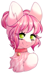 Size: 548x922 | Tagged: safe, artist:dusty-onyx, oc, oc only, oc:binky, species:pony, bell, bell collar, bust, collar, female, mare, portrait, simple background, smiling, solo, transparent background