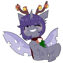 Size: 2000x2000 | Tagged: safe, artist:flysouldragon, oc, species:changeling, species:pony, antlers, bells, commission, heart, horns, new year, no shading, reindeer antlers, solo, ych result