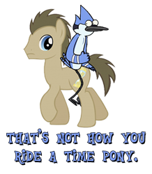 Size: 348x400 | Tagged: safe, artist:tenaflyviper, character:doctor whooves, character:time turner, species:earth pony, species:pony, crossover, duo, male, mordecai, regular show, ride, riding, simple background, stallion, transparent background