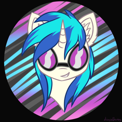 Size: 2000x2000 | Tagged: safe, artist:adagiostring, character:dj pon-3, character:vinyl scratch, species:pony, bust, commission, female, furr, looking at you, my little pony, portrait, simple background, solo, sunglasses