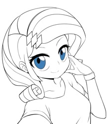 Size: 950x1080 | Tagged: safe, artist:caibaoreturn, edit, editor:lyinx, character:rarity, my little pony:equestria girls, female, lineart, looking at you, partial color, solo