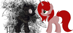 Size: 794x364 | Tagged: safe, artist:sinamuna, base used, oc, oc only, oc:haunted veil, species:pony, species:unicorn, creepy, duo, ghost pony, red hair, simple background, spirit, transparent background