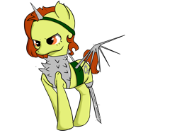 Size: 4600x3450 | Tagged: safe, artist:dumbwoofer, oc, oc:trippo, species:alicorn, species:earth pony, species:pony, fallout equestria, amputee, armor, augmented, female, mare, mean, peg leg, prosthetic leg, prosthetic limb, prosthetic wing, prosthetics, raider, raider armor, solo, spikes, sword leg