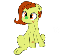 Size: 4600x3450 | Tagged: safe, artist:dumbwoofer, oc, oc:trippo, species:earth pony, species:pony, fallout equestria, amputee, butterfly, casual nudity, chest fluff, curious, cut, cute, female, mare, missing limb, nudity, raider, scar, scared, sitting, solo, stump, underhoof