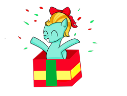 Size: 4600x3450 | Tagged: safe, artist:dumbwoofer, character:lightning dust, species:pegasus, species:pony, bow, box, cute, female, filly, foal, happy, pony in a box, pony present, present, simple background, smiling, solo, surprised, transparent background