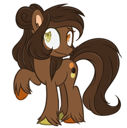 Size: 600x605 | Tagged: safe, artist:sinamuna, base used, oc, oc only, oc:reese dream, species:pony, au:equuis, brown fur, brown hair, colored hooves, cutie mark, female, heterochromia, mare, orange eyes, redesign, smiling, solo, unshorn fetlocks, updated design, yellow eyes