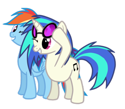 Size: 960x833 | Tagged: safe, artist:drumblastingquilava, character:dj pon-3, character:rainbow dash, character:vinyl scratch, species:pegasus, species:pony, species:unicorn, cutie mark, female, hooves, horn, mare, one eye closed, simple background, smiling, sunglasses, teeth, transparent background, vector, wink