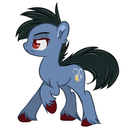 Size: 600x605 | Tagged: safe, artist:sinamuna, base used, oc, oc only, oc:blau schiefer, species:earth pony, species:pony, angry, au:equuis, blue fur, colored hooves, cutie mark, female, green hair, mare, police pony, red eyes, redesign, serious, solo, undercut