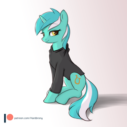 Size: 1200x1200 | Tagged: safe, artist:hardbrony, character:lyra heartstrings, species:pony, species:unicorn, clothing, dig the swell hoodie, female, hoodie, looking at you, mare, patreon, patreon logo, smiling, solo, sweater