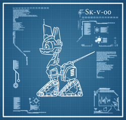 Size: 950x900 | Tagged: safe, artist:change, oc, oc only, oc:rubiont beta, species:pony, antenna, blueprint, machine, prototype, robot, robot pony, technology