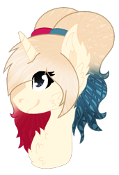 Size: 695x1017 | Tagged: safe, artist:space--paws0w0, oc, oc only, oc:har-harley queen, species:pony, species:unicorn, bust, chest fluff, dc comics, ear fluff, female, harley quinn, mare, pig tail, pigtails, simple background, solo, transparent background