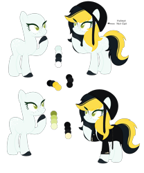 Size: 2209x2657 | Tagged: safe, artist:space--paws0w0, oc, oc only, oc:goldie (ice1517), species:earth pony, species:pony, belt, biker, biker jacket, clothing, female, freckles, helmet, jacket, leather jacket, mare, motorcycle helmet, raised hoof, reference sheet, simple background, solo, transparent background