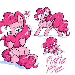 Size: 1280x1280 | Tagged: safe, artist:no-ink, edit, character:pinkie pie, species:earth pony, species:pony, balloon, balloonbutt, butt, cute, diapinkes, featureless crotch, female, fluffy, heart, heart balloon, mare, playful, plot, solo