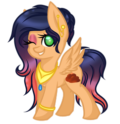 Size: 2412x2487 | Tagged: safe, artist:blocksy-art, oc, oc:sunset, species:pegasus, species:pony, chibi, female, mare, one eye closed, simple background, solo, transparent background, wink