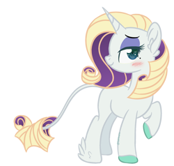 Size: 600x570 | Tagged: safe, artist:sinamuna, base used, oc, oc only, oc:uptown chic, parent:rarity, parent:zephyr breeze, parents:raribreeze, species:pony, species:unicorn, nextgen:sinverse, beauty mark, blonde hair, blue eyes, blushing, colored hooves, curly hair, eyeshadow, feathered hooves, green eyes, leonine tail, makeup, not rarity, offspring, purple hair, redesign, simple background, smiling, smug, transparent background