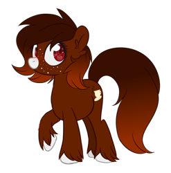 Size: 600x607 | Tagged: safe, artist:sinamuna, oc, oc only, oc:java, species:earth pony, species:pony, blushing, brown fur, brown mane, female, freckles, gift art, gradient hair, mare, red eyes, simple background, smiling, solo, transparent background, unshorn fetlocks