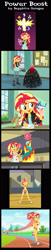 Size: 800x3960 | Tagged: safe, artist:sapphiregamgee, character:daydream shimmer, character:sunset shimmer, oc, species:bird, equestria girls:friendship games, g4, my little pony: equestria girls, my little pony:equestria girls, apron, bicep, cake, canterlot high, classroom, clothing, commission, converse, daydream shimmer, dress, food, gym, implied applejack, implied fluttershy, implied pinkie pie, implied rainbow dash, implied rarity, kitchen, running, running track, shoes, smiling, sneakers, sports bra, sports shorts, super strength, weight lifting, weights, wristband