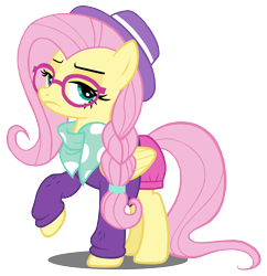 Size: 5000x5172 | Tagged: safe, artist:twilirity, character:fluttershy, species:pegasus, species:pony, episode:fake it 'til you make it, absurd resolution, alternate hairstyle, clothing, female, glasses, hat, hipster, hipstershy, hot pants, mare, raised hoof, simple background, transparent background, vector