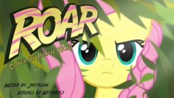 Size: 320x180 | Tagged: safe, artist:nstone53, artist:pinkie rose, character:fluttershy, alternate timeline, angry, chrysalis resistance timeline, female, roar (song), solo, stare, text, tribalshy, youtube link, youtube thumbnail