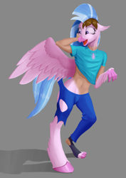Size: 2480x3508 | Tagged: safe, artist:settop, character:silverstream, species:hippogriff, species:human, human to hippogriff, male to female, rule 63, solo, transformation, transgender transformation