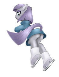 Size: 800x1041 | Tagged: safe, artist:orca, character:maud pie, species:earth pony, species:pony, bottomless, clothing, female, ice skating, mare, partial nudity, plot, simple background, skating, technically an upskirt shot, white background