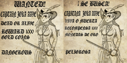 Size: 1024x512 | Tagged: safe, artist:susanzx2000, oc, species:human, clothing, hat, humanized, older, pirate, pirate hat, solo, sword, wanted, wanted poster, weapon