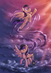 Size: 1413x2000 | Tagged: safe, artist:stasysolitude, character:stellar eclipse, species:pony, cloud, dream, flying, handicapped, male, ponidox, self ponidox, solo, walking, wheelchair