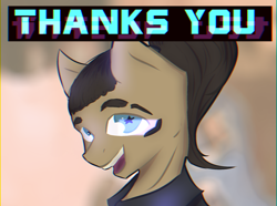 Size: 2150x1600 | Tagged: safe, artist:al1-ce, derpibooru original, oc, oc:sinraal, species:pony, chromatic aberration, colored, glow, smiling, solo, starry eyes, text, thank you, visor, wingding eyes