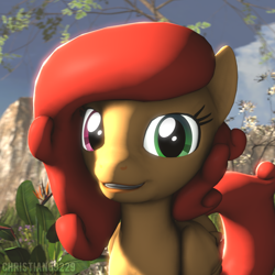 Size: 1000x1000 | Tagged: safe, artist:christian69229, oc, oc only, oc:soft melody, species:pegasus, species:pony, 3d, bust, female, folded wings, heterochromia, looking at you, mare, open mouth, portrait, red mane, smiling, solo, source filmmaker, watermark, wings