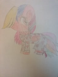 Size: 1944x2592 | Tagged: safe, artist:jaredking179, oc, oc only, oc:mary, species:pegasus, species:pony, clothing, dress, female, hair over one eye, jewelry, mare, multicolored hair, necklace, traditional art