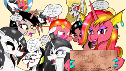 Size: 1024x576 | Tagged: safe, artist:susanzx2000, oc, species:hippogriff, species:pony, birthday, cyborg, party, present