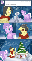 Size: 600x1116 | Tagged: safe, artist:mr-tiaa, character:diamond tiara, character:silver spoon, oc, oc:banana scent, episode:hearth's warming eve, g4, my little pony: friendship is magic, ask chubby diamond, cake, chubby, fat, overweight, tumblr
