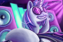 Size: 3000x2000 | Tagged: safe, artist:theunconsistentone, character:dj pon-3, character:vinyl scratch, species:pony, glasses, grin, smiling, speakers, vinyl