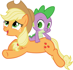 Size: 3500x3376 | Tagged: safe, artist:sulyo, character:applejack, character:spike, ship:applespike, female, male, massage, petting, scratching, shipping, simple background, straight, transparent background, vector