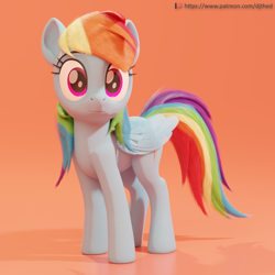 Size: 2048x2048 | Tagged: safe, artist:therealdjthed, character:rainbow dash, species:pegasus, species:pony, 3d, 3d model, blender, cute, cycles, cycles render, dashabetes, female, mare, model:djthed, patreon, patreon logo, solo