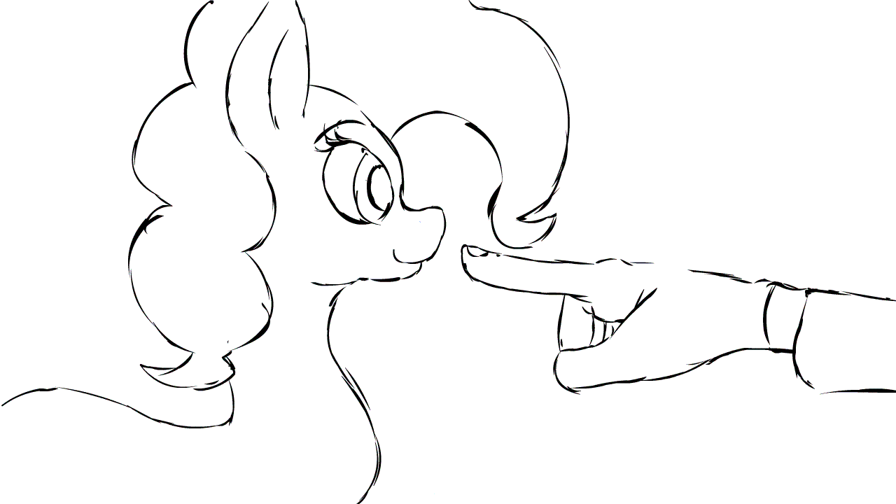 Size: 1280x720 | Tagged: safe, artist:ruanshi, character:pinkie pie, species:human, animated, biting, boop, female, gif, horses doing horse things, monochrome