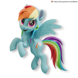 Size: 2176x2176 | Tagged: safe, artist:therealdjthed, character:rainbow dash, species:pegasus, species:pony, 3d, 3d model, blender, cute, cycles, cycles render, female, flying, mare, model:djthed, patreon, patreon logo, simple background, solo, transparent background, wings