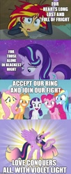 Size: 500x1229 | Tagged: safe, artist:sapphiregamgee, edit, edited screencap, screencap, character:applejack, character:fluttershy, character:pinkie pie, character:rainbow dash, character:rarity, character:starlight glimmer, character:sunset shimmer, character:twilight sparkle, character:twilight sparkle (alicorn), species:alicorn, species:pony, episode:to where and back again, episode:twilight's kingdom, equestria girls:equestria girls, g4, my little pony: equestria girls, my little pony: friendship is magic, my little pony:equestria girls, comic, dc comics, deviantart watermark, elements of harmony, friendship, heartwarming, mane six, oath, obtrusive watermark, poem, poetry, positive message, positive ponies, screencap comic, song, star sapphire, ultimate twilight, uplifting, watermark