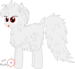 Size: 2000x1831 | Tagged: safe, artist:onil innarin, oc, oc only, oc:asla praki, species:pony, albino, blep, cute, female, fluffy, magic, mare, original species, red eyes, signature, silly, simple background, tongue out, transparent background
