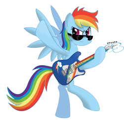 Size: 7879x7601 | Tagged: safe, artist:mysteriouskaos, character:rainbow dash, species:pegasus, species:pony, bipedal, enter sandman, female, guitar, mare, simple background, solo, sunglasses, transparent background, wings