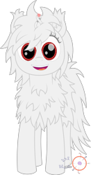 Size: 2098x4001 | Tagged: safe, artist:onil innarin, oc, oc only, oc:asla praki, species:pony, albino, cute, female, fluffy, looking at you, magic, mare, original species, red eyes, signature, simple background, smiling, transparent background