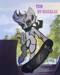 Size: 1000x1235 | Tagged: safe, artist:hagalazka, oc, species:pony, clothing, commission, scarf, skate, skateboard, sketch, solo, your character here
