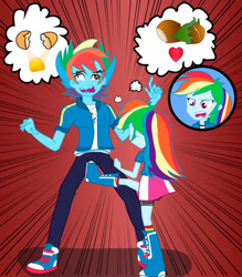 Size: 837x954 | Tagged: safe, artist:urhangrzerg, character:rainbow dash, my little pony:equestria girls, angry, ball busting, equestria guys, groin attack, kicking, male, ouch, pictogram, rainbow blitz, rainbow douche, rule 63, self paradox
