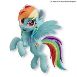 Size: 2176x2176 | Tagged: safe, alternate version, artist:therealdjthed, character:rainbow dash, species:pegasus, species:pony, 3d, 3d model, blender, cute, cycles, cycles render, female, flying, mare, model:djthed, patreon, patreon logo, simple background, solo, transparent background, wings