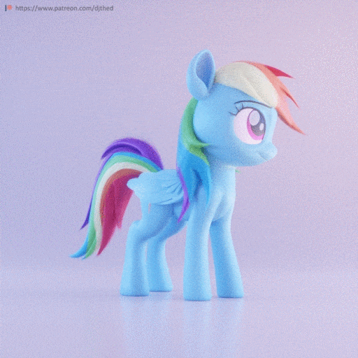 Size: 512x512 | Tagged: safe, artist:therealdjthed, character:rainbow dash, species:pegasus, species:pony, 3d, 3d model, animated, blender, cute, cycles, cycles render, dashabetes, dawwww, female, mare, model:djthed, patreon, patreon logo, simple background, solo, wings
