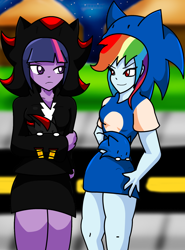 Size: 1132x1532 | Tagged: safe, artist:soul-yagami64, character:rainbow dash, character:sonic the hedgehog, character:twilight sparkle, my little pony:equestria girls, clothing, cosplay, costume, crossover, shadow the hedgehog, sonic the hedgehog (series)