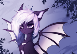 Size: 2464x1732 | Tagged: safe, artist:shenki, oc, oc only, oc:sask de roge moor, species:bat pony, species:pony, bat pony oc, chest fluff, commission, multicolored hair, signature, solo