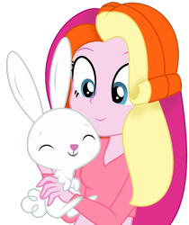 Size: 1206x1437 | Tagged: safe, artist:dianamur, artist:yaya54320, base used, character:angel bunny, character:rarity, character:rarity (g3), species:human, g3, g4, my little pony:equestria girls, barely eqg related, clothing, equestria girls style, equestria girls-ified, g3 to equestria girls, g3 to g4, generation leap, hug, huggies, rainbow hair